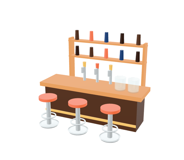 Comptoir de bar et ses tabourets